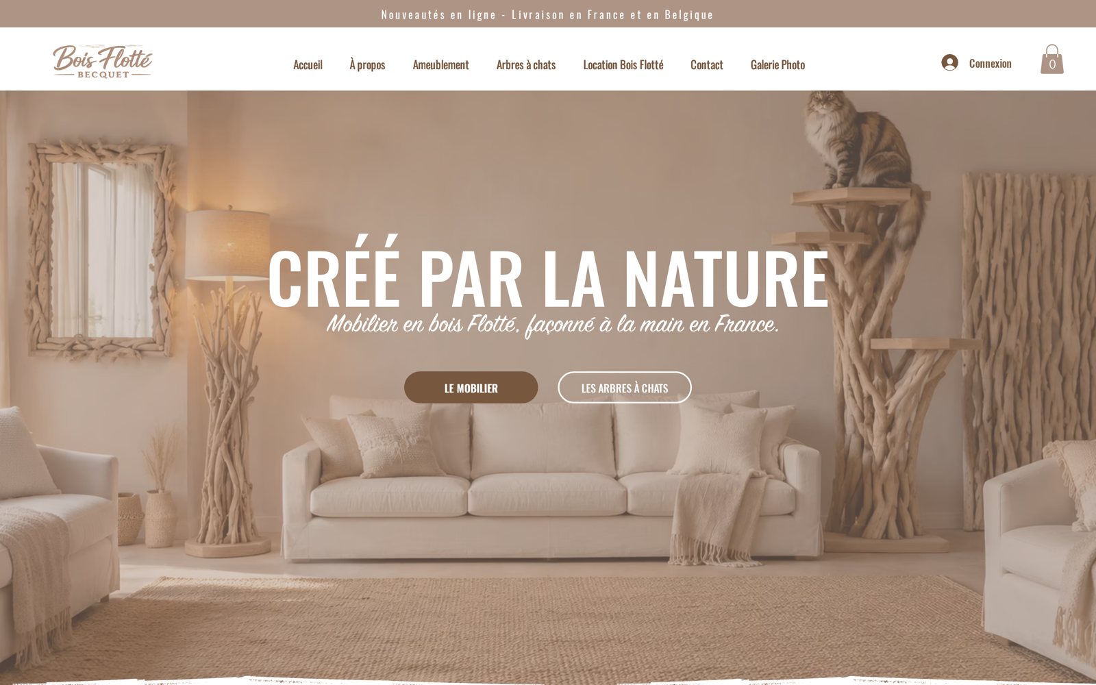 Page d'accueil de Bois Flotté Becquet : mobilier en bois flotté façonné à la main en France