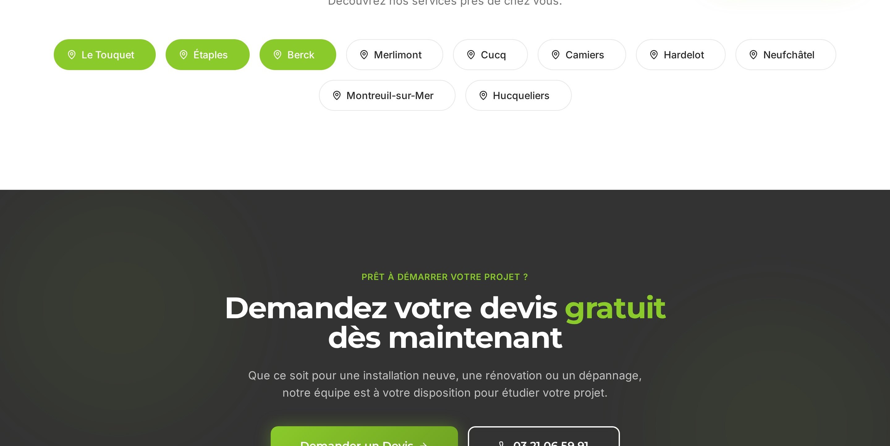 Zones d'intervention de l'électricien déclarées commune par commune sur la Côte d'Opale