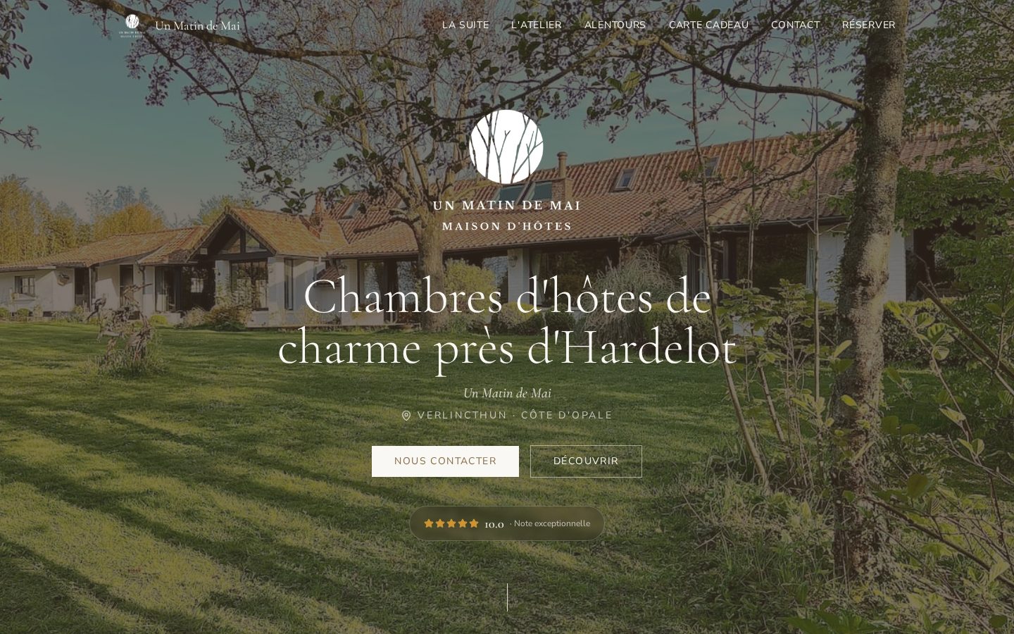 Page d'accueil du site de la maison d'hôtes Un Matin de Mai à Verlincthun, Côte d'Opale