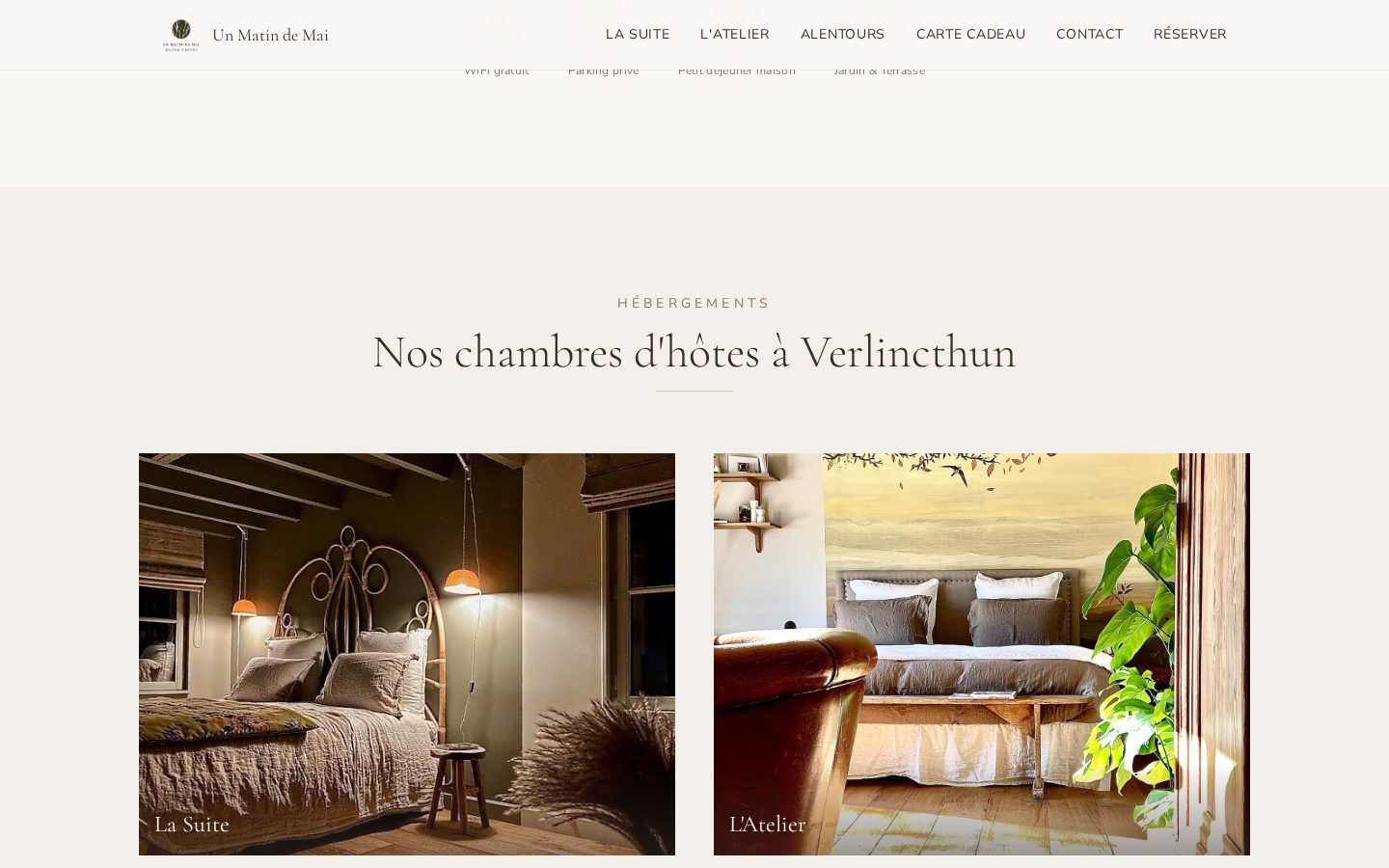Les deux suites La Suite et L'Atelier présentées sur le site de gîte Un Matin de Mai