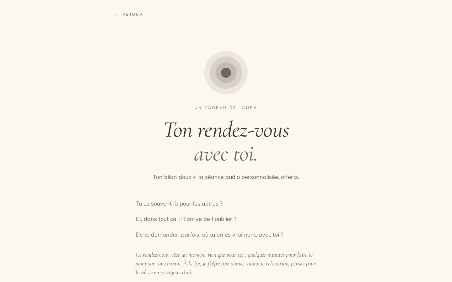 Test de positionnement offrant une séance audio, page de capture d'e-mails du site de thérapeute