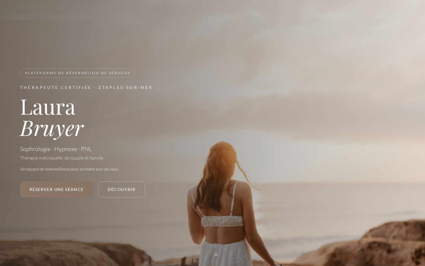 Page d'accueil du site de Laura Bruyer, thérapeute certifiée en sophrologie et hypnose à Étaples-sur-Mer