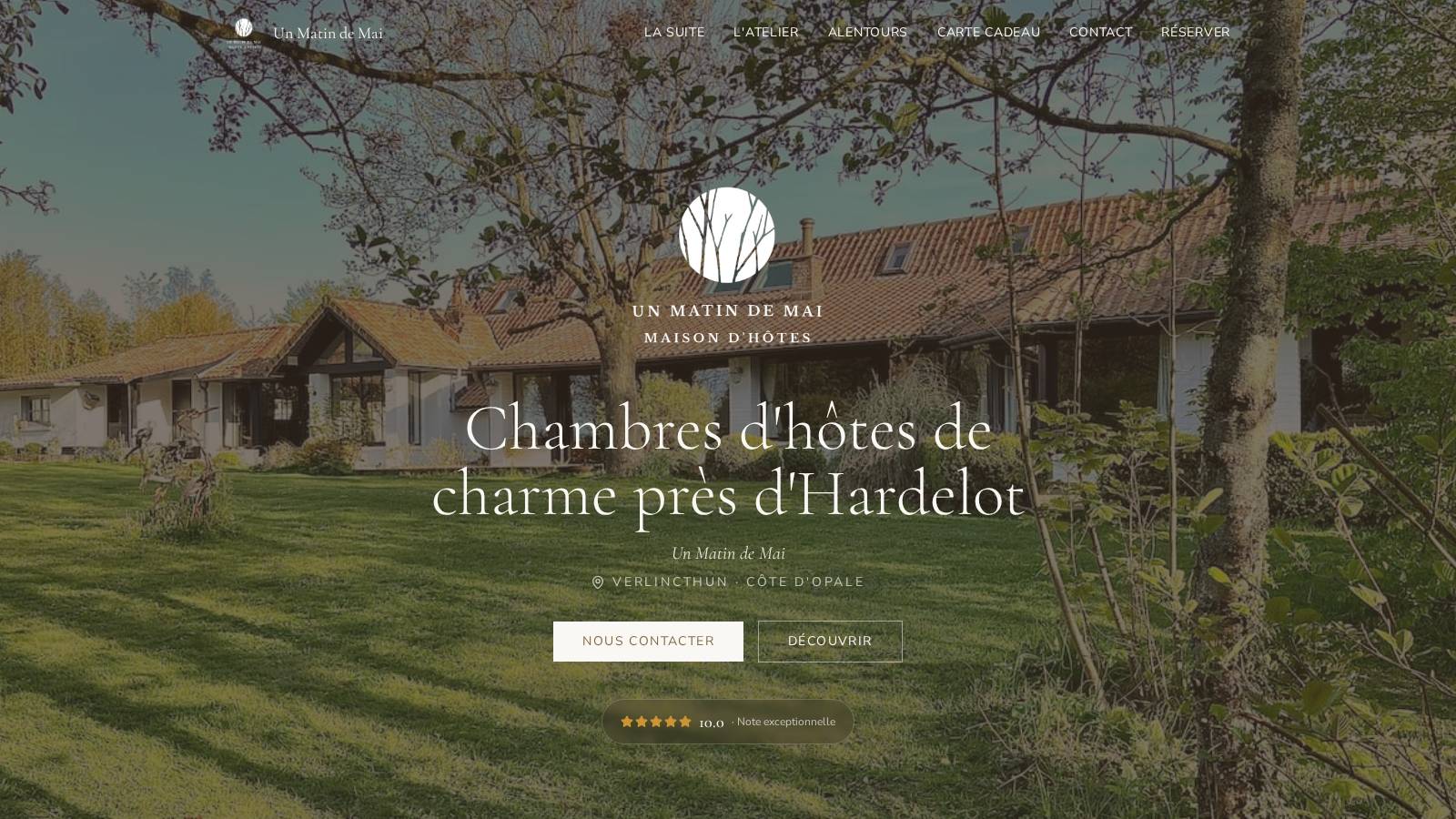 Page d'accueil du site internet Un Matin de Mai réalisé par TEMPO — Locations courte durée — Banlieue Boulogne-sur-Mer