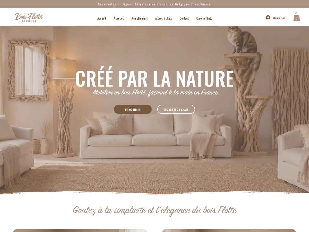 Page d'accueil de la boutique en ligne Bois Flotté Becquet