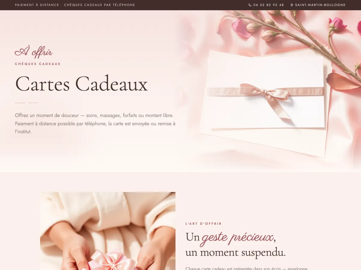 Page Cartes cadeaux du site de Sab' Institut de Beauté