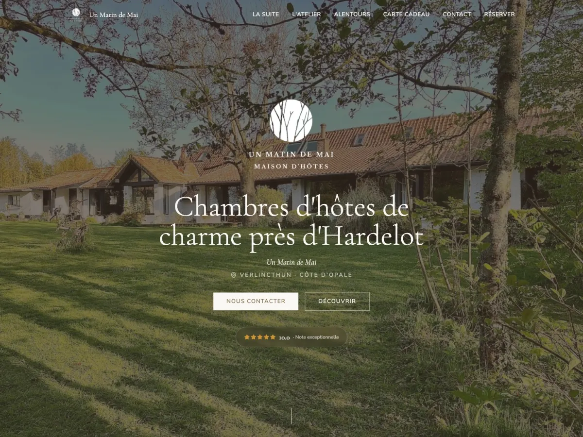 Page d'accueil du site des chambres d'hôtes Un Matin de Mai à Verlincthun