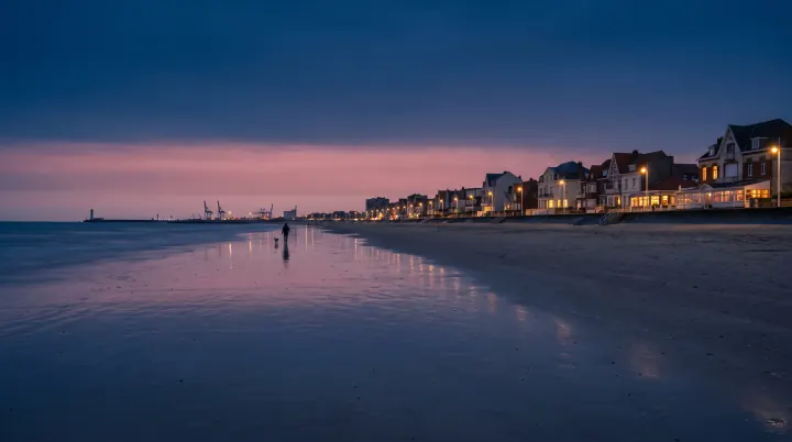 Plage et digue de Malo-les-Bains à Dunkerque à la tombée du jour